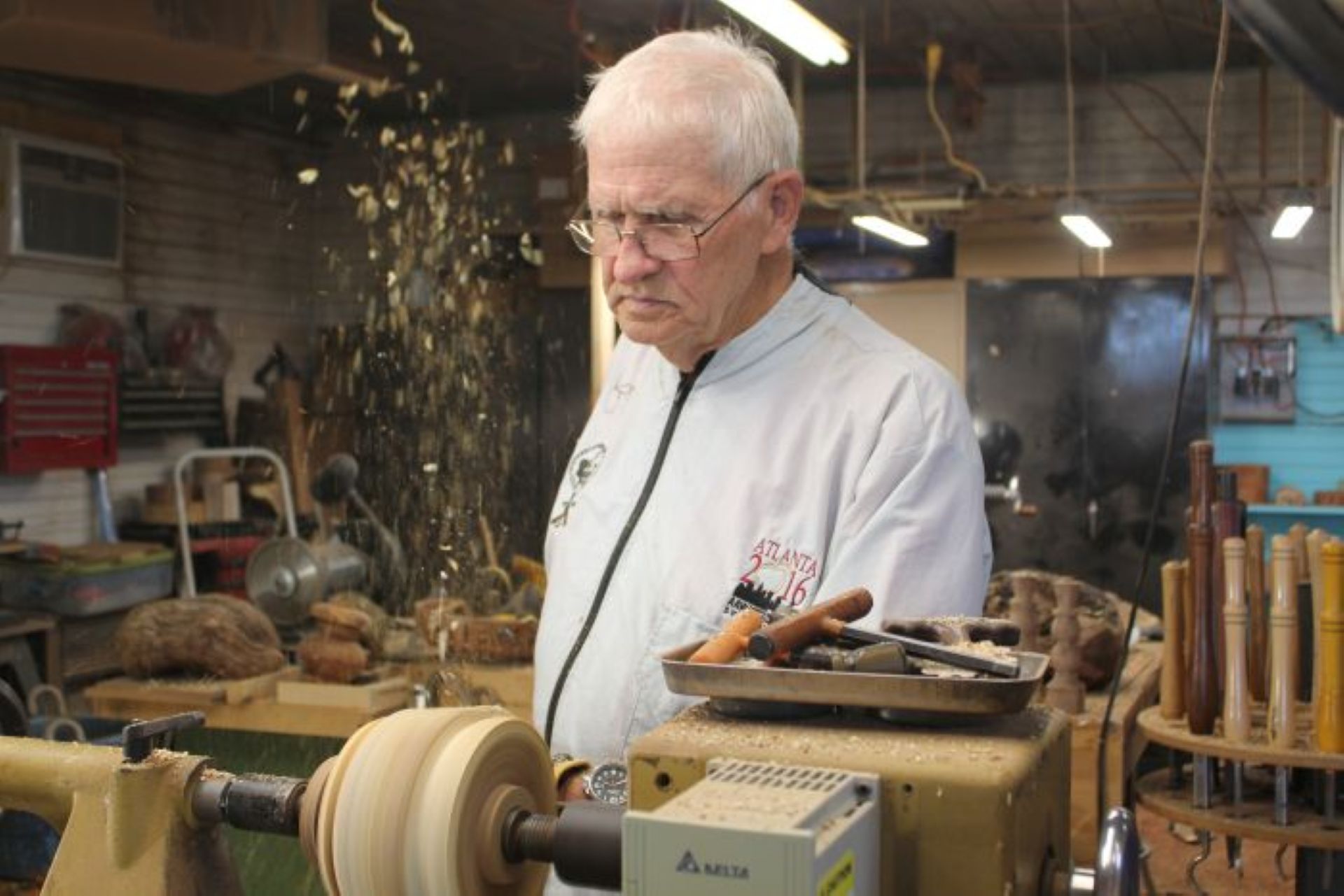 Buddy at his lathe